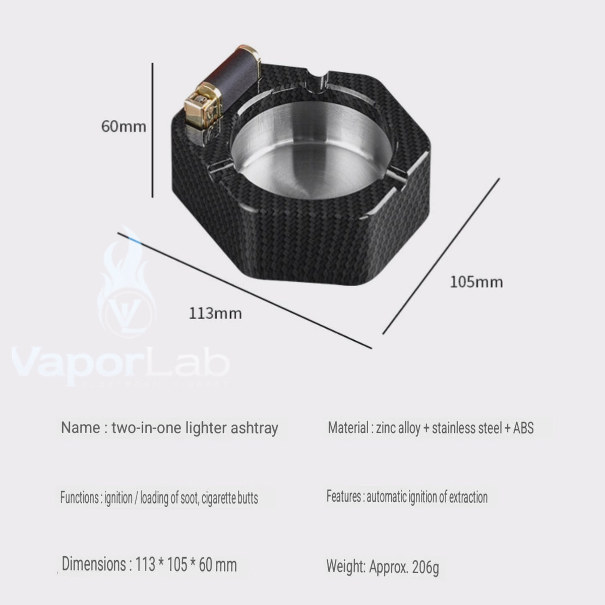 asbak plus korek api minyak auto nyala gesek BONZON bahan besi metal stainless ashtray with oil lighter