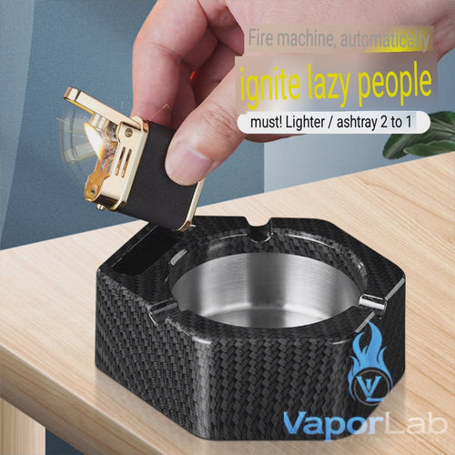 asbak plus korek api minyak auto nyala gesek BONZON bahan besi metal stainless ashtray with oil lighter