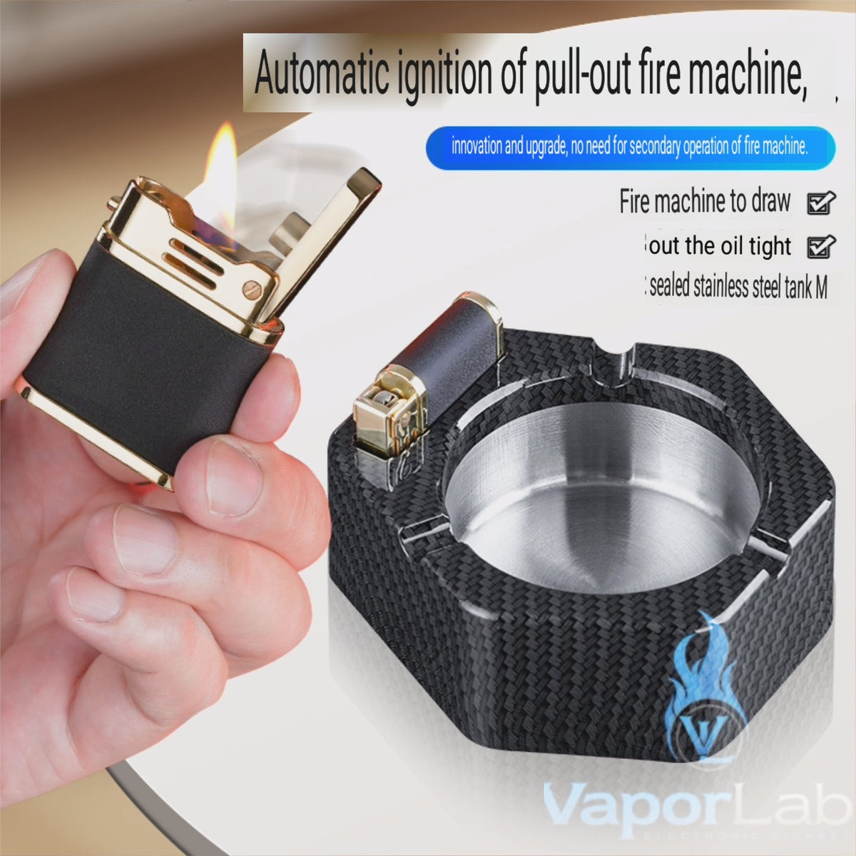 asbak plus korek api minyak auto nyala gesek BONZON bahan besi metal stainless ashtray with oil lighter