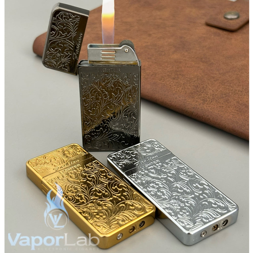korek api gas pakai roda batu classic refillable gas lighter slim tipis ukiran batik