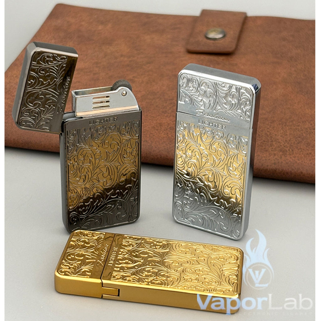korek api gas pakai roda batu classic refillable gas lighter slim tipis ukiran batik