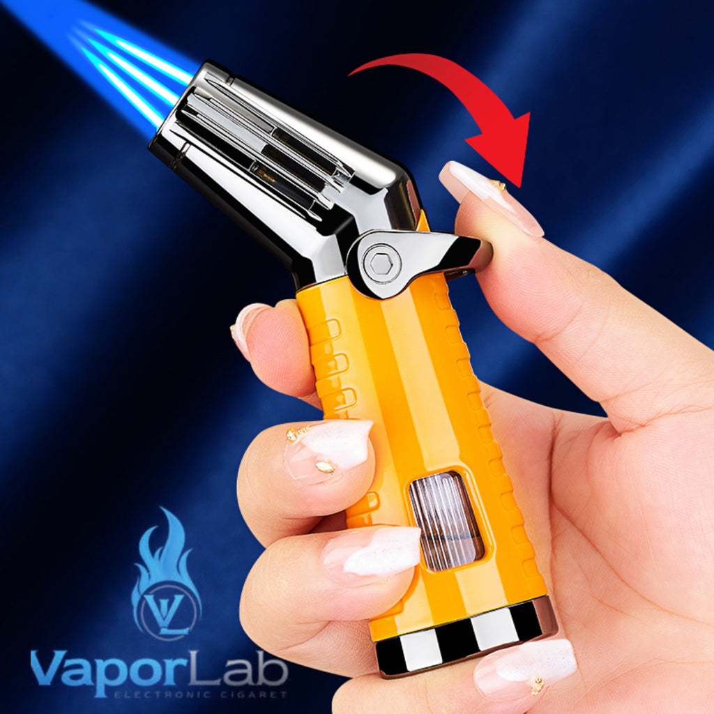 korek api bara las triple jet flame torch cocok untuk cerutu refillable gas cigar lighter with gift box ada indikator kaca gas