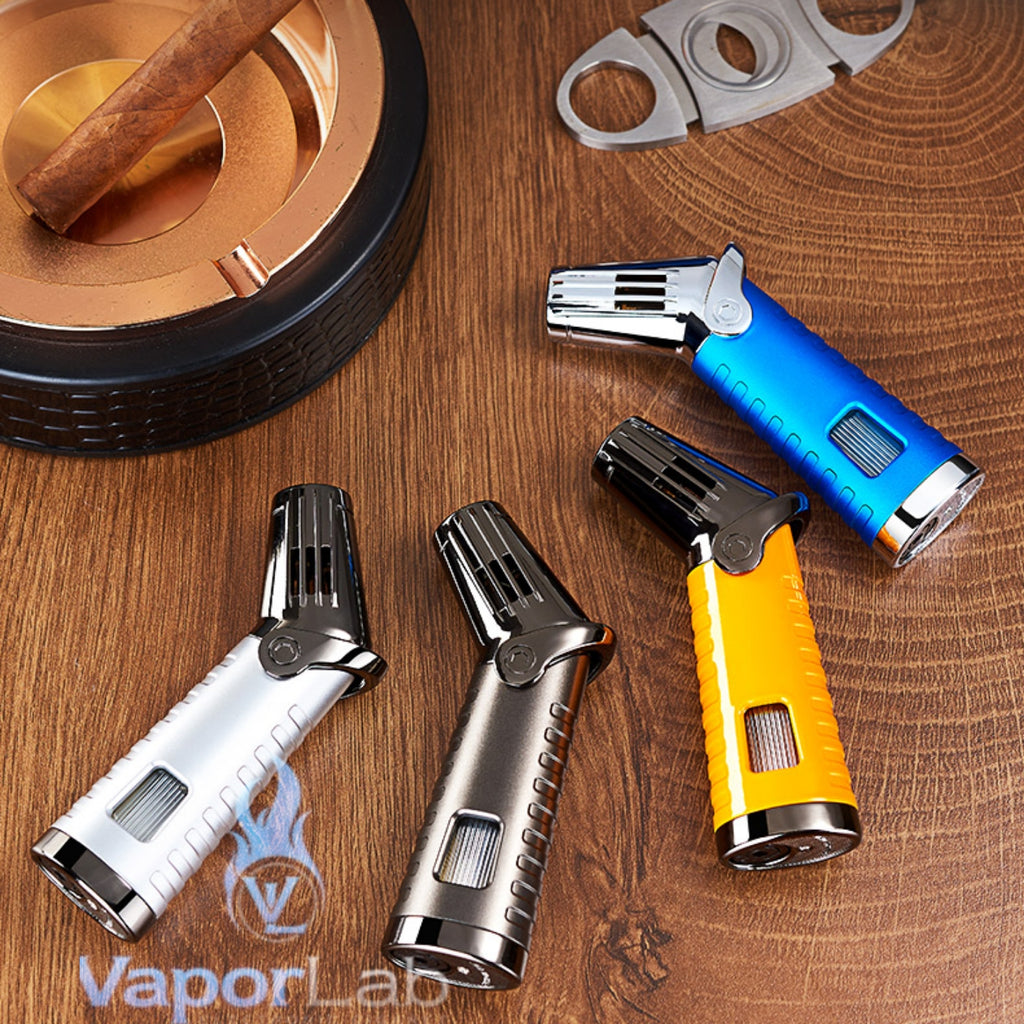 korek api bara las triple jet flame torch cocok untuk cerutu refillable gas cigar lighter with gift box ada indikator kaca gas
