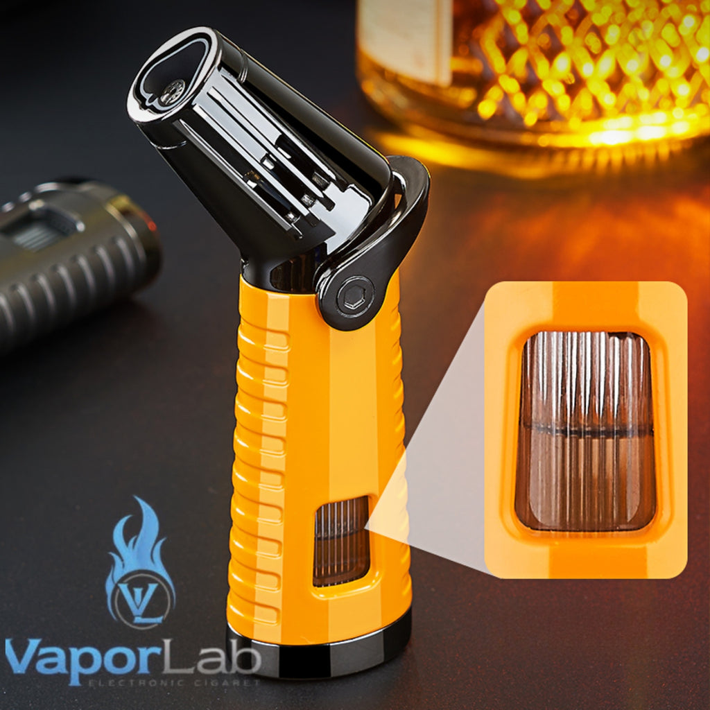 korek api bara las triple jet flame torch cocok untuk cerutu refillable gas cigar lighter with gift box ada indikator kaca gas