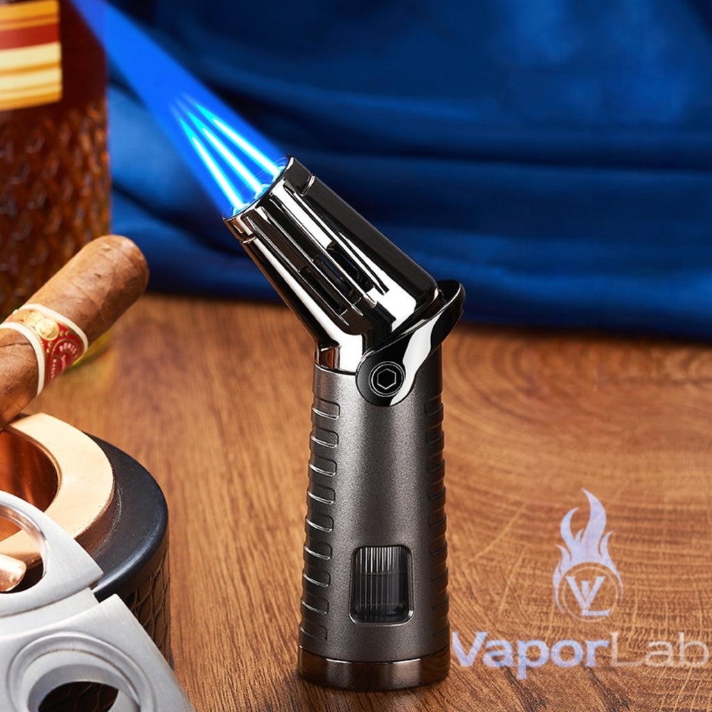 korek api bara las triple jet flame torch cocok untuk cerutu refillable gas cigar lighter with gift box ada indikator kaca gas