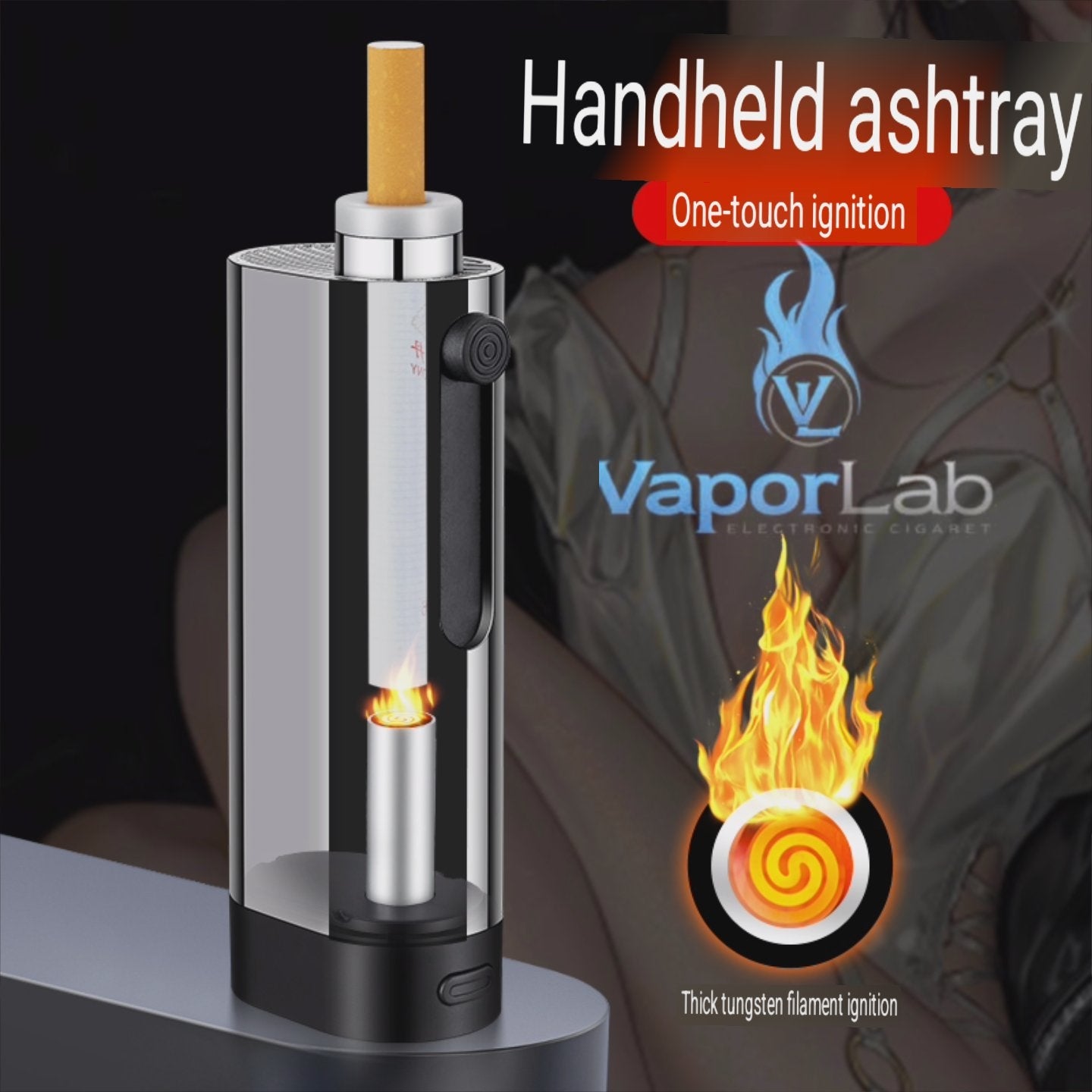 asbak portable holder untuk rokok plus korek api elektrik usb charger lighter handheld portable cigarette ashtray anti messy with rechargeable electric lighter 3125