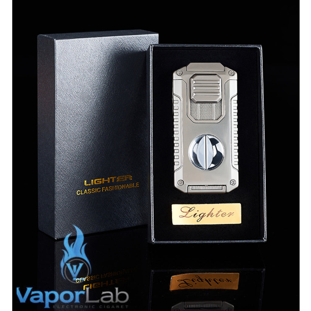 korek api triple bara las multi fungsi dengan pemotong cerutu cigar cutter puncher holder triple jet torch Reffillable gas lighter dengan kaca indikator gas