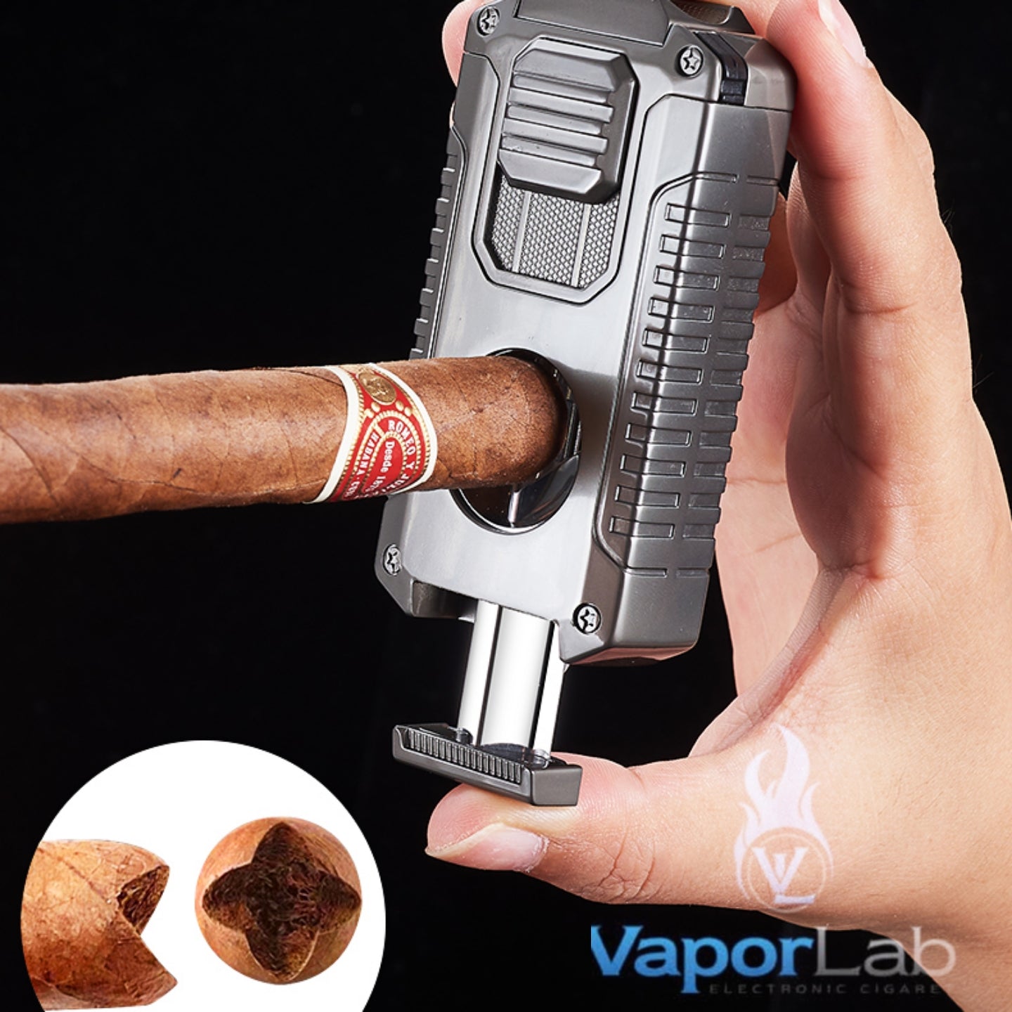 korek api triple bara las multi fungsi dengan pemotong cerutu cigar cutter puncher holder triple jet torch Reffillable gas lighter dengan kaca indikator gas