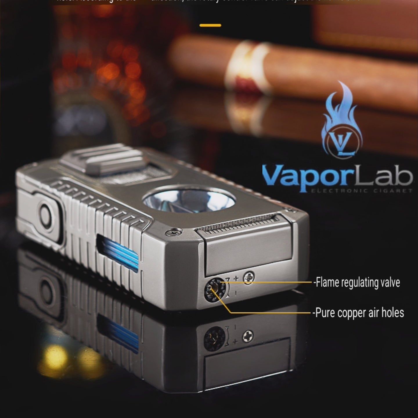 korek api triple bara las multi fungsi dengan pemotong cerutu cigar cutter puncher holder triple jet torch Reffillable gas lighter dengan kaca indikator gas