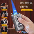 korek api triple bara las multi fungsi dengan pemotong cerutu cigar cutter puncher holder triple jet torch Reffillable gas lighter dengan kaca indikator gas