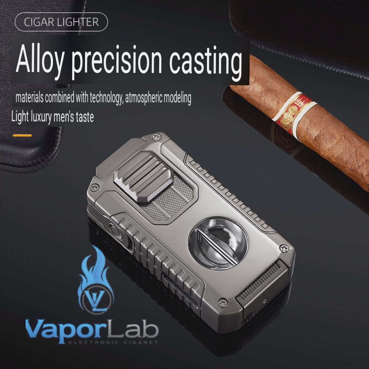korek api triple bara las multi fungsi dengan pemotong cerutu cigar cutter puncher holder triple jet torch Reffillable gas lighter dengan kaca indikator gas