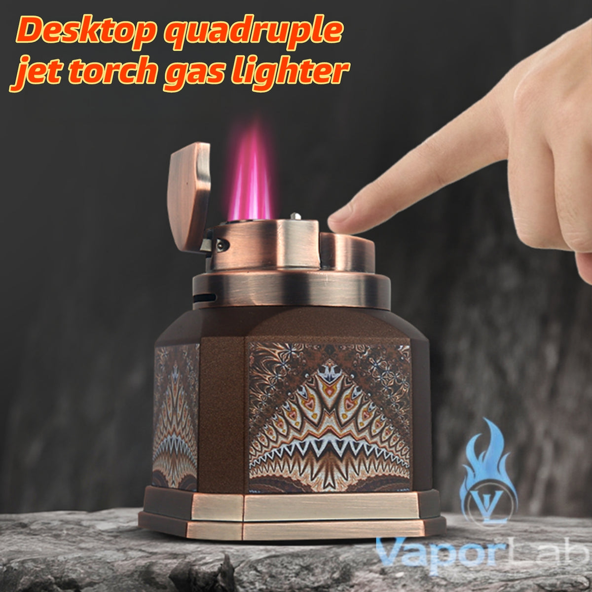 korek api pajangan di meja bara las HONEST 3130 desktop quadruple strong jet flame torch refillable gas lighter cocok untuk cigar cerutu