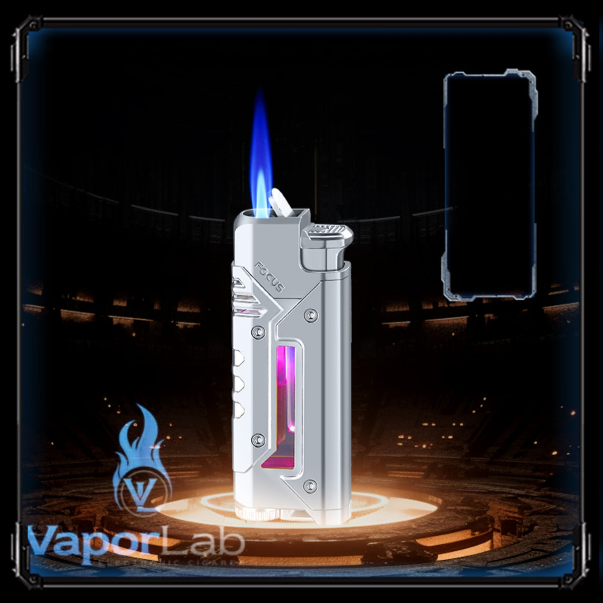 korek api bara las FOCUS with cool LED modern jet torch windproof metal lighter unik cyberpunk visible transparant gas indikator