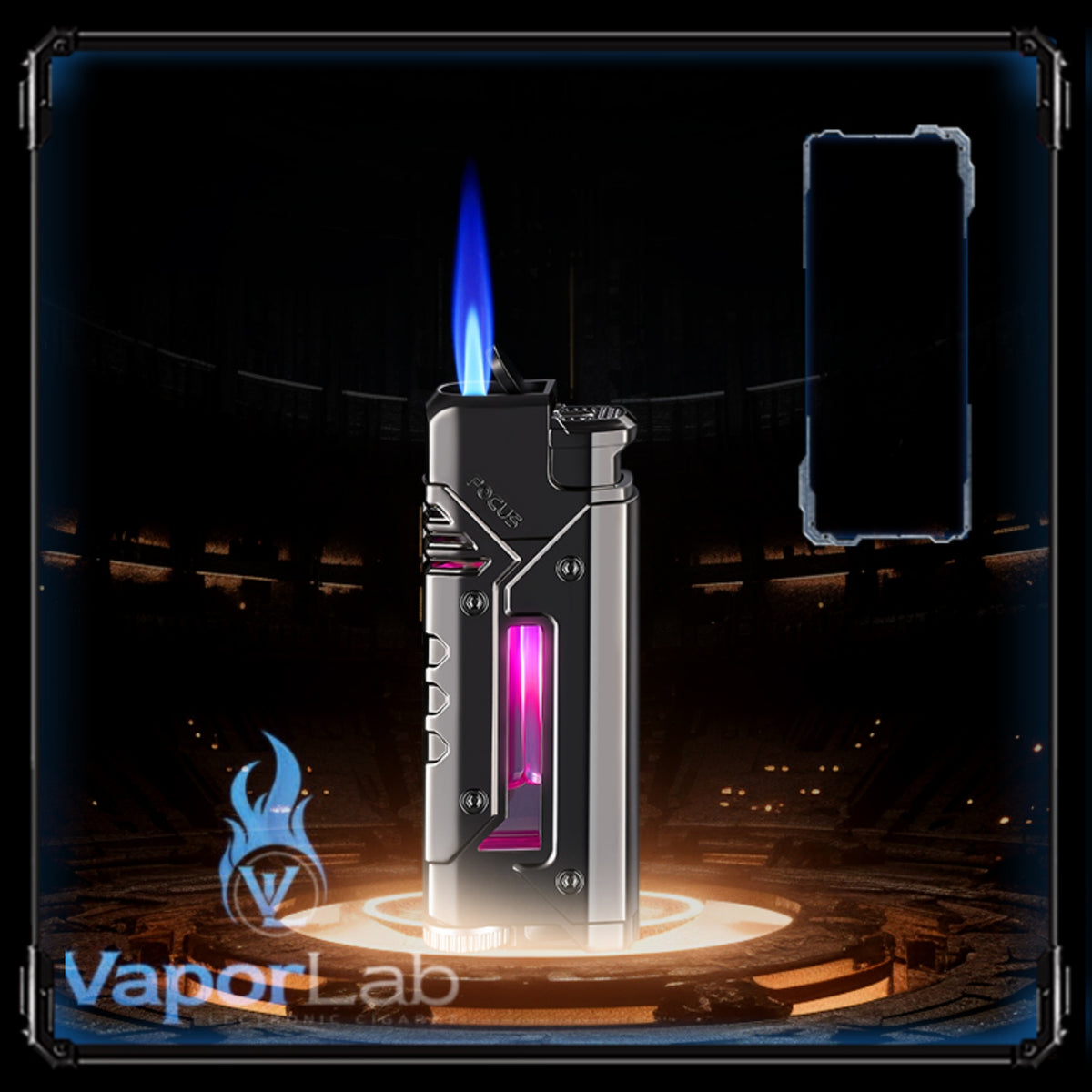 korek api bara las FOCUS with cool LED modern jet torch windproof metal lighter unik cyberpunk visible transparant gas indikator