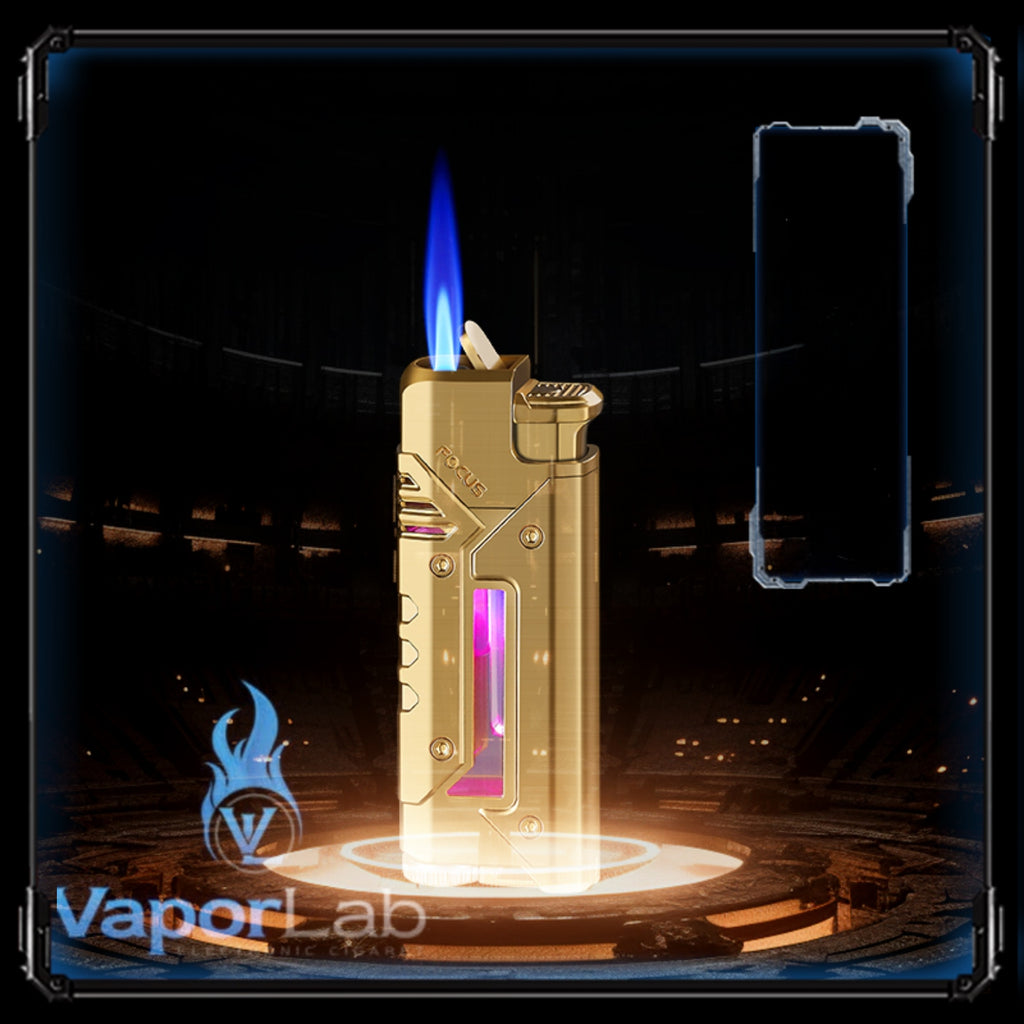 korek api bara las FOCUS with cool LED modern jet torch windproof metal lighter unik cyberpunk visible transparant gas indikator