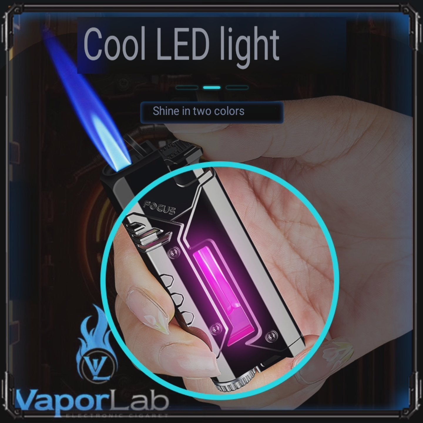 korek api bara las FOCUS with cool LED modern jet torch windproof metal lighter unik cyberpunk visible transparant gas indikator