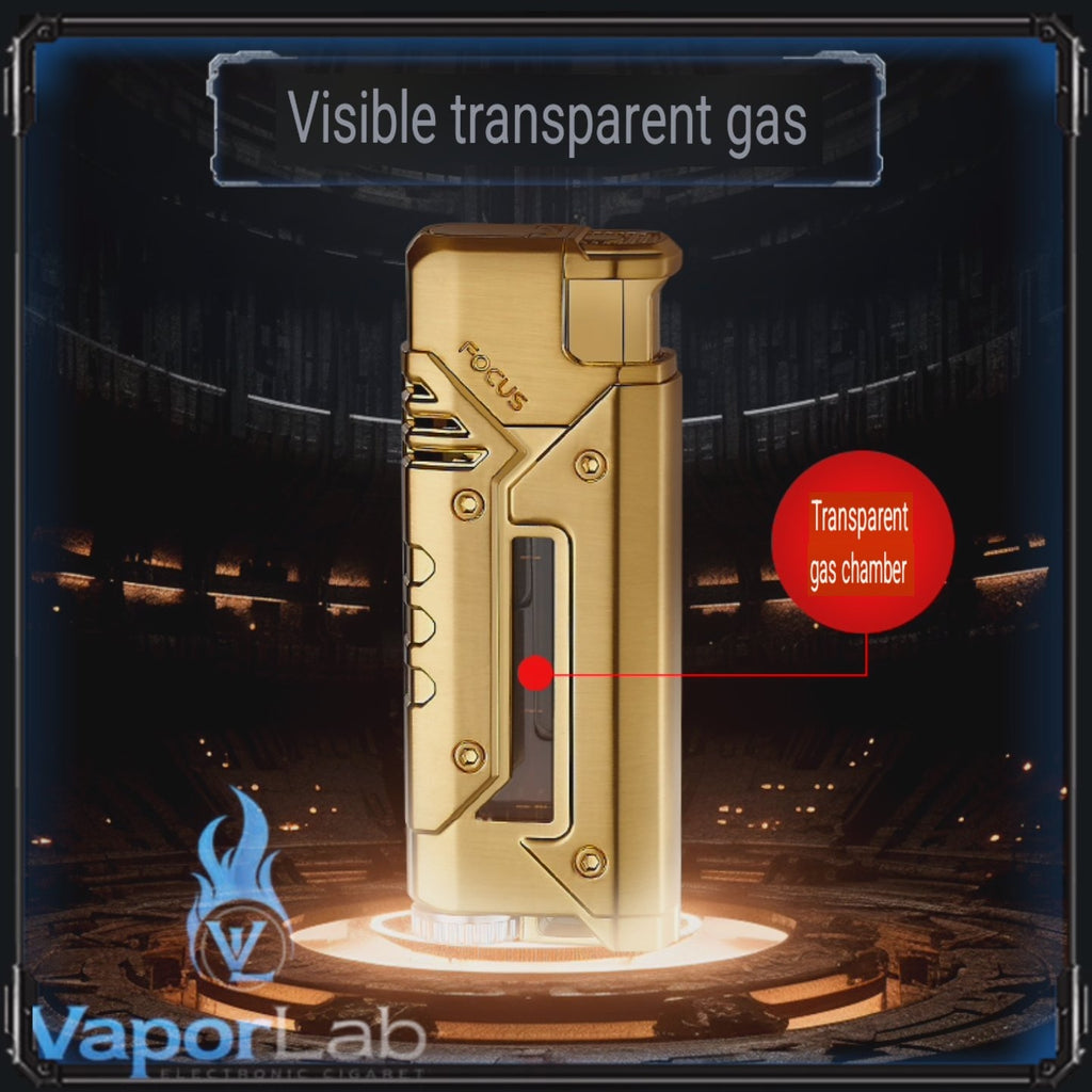 korek api bara las FOCUS with cool LED modern jet torch windproof metal lighter unik cyberpunk visible transparant gas indikator