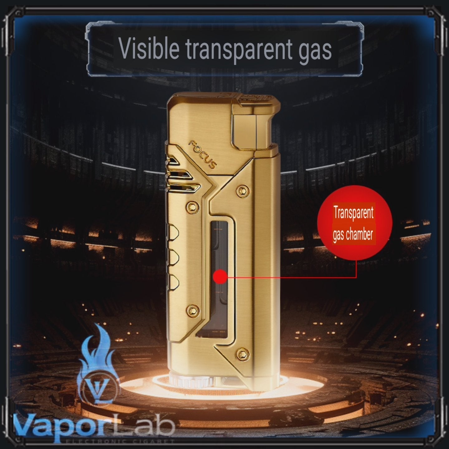 korek api bara las FOCUS with cool LED modern jet torch windproof metal lighter unik cyberpunk visible transparant gas indikator