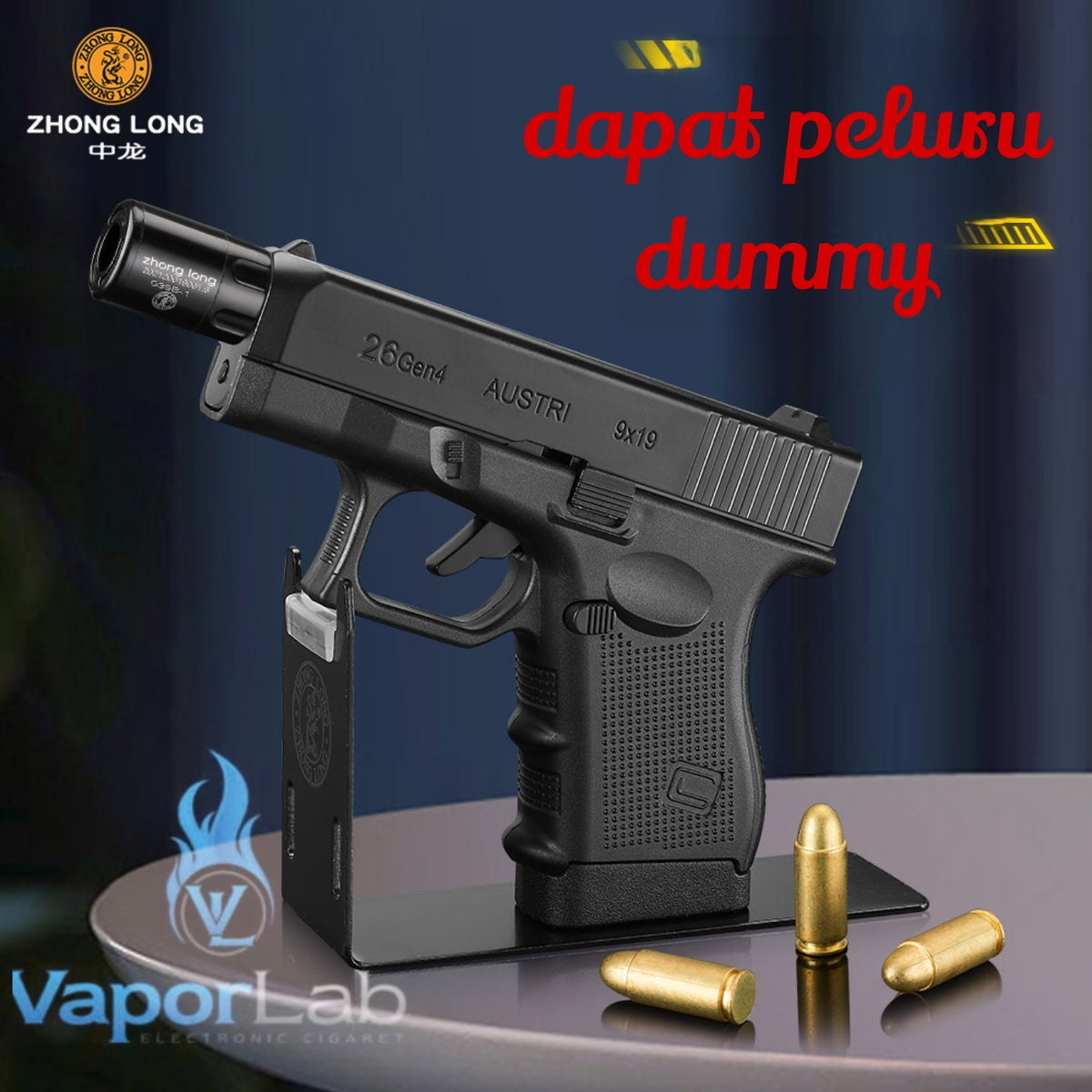 korek api gas bara las model pistol glok G26 gun shaped display jet torch refillable gas lighter 051B dengan magazin kotak simpan rokok