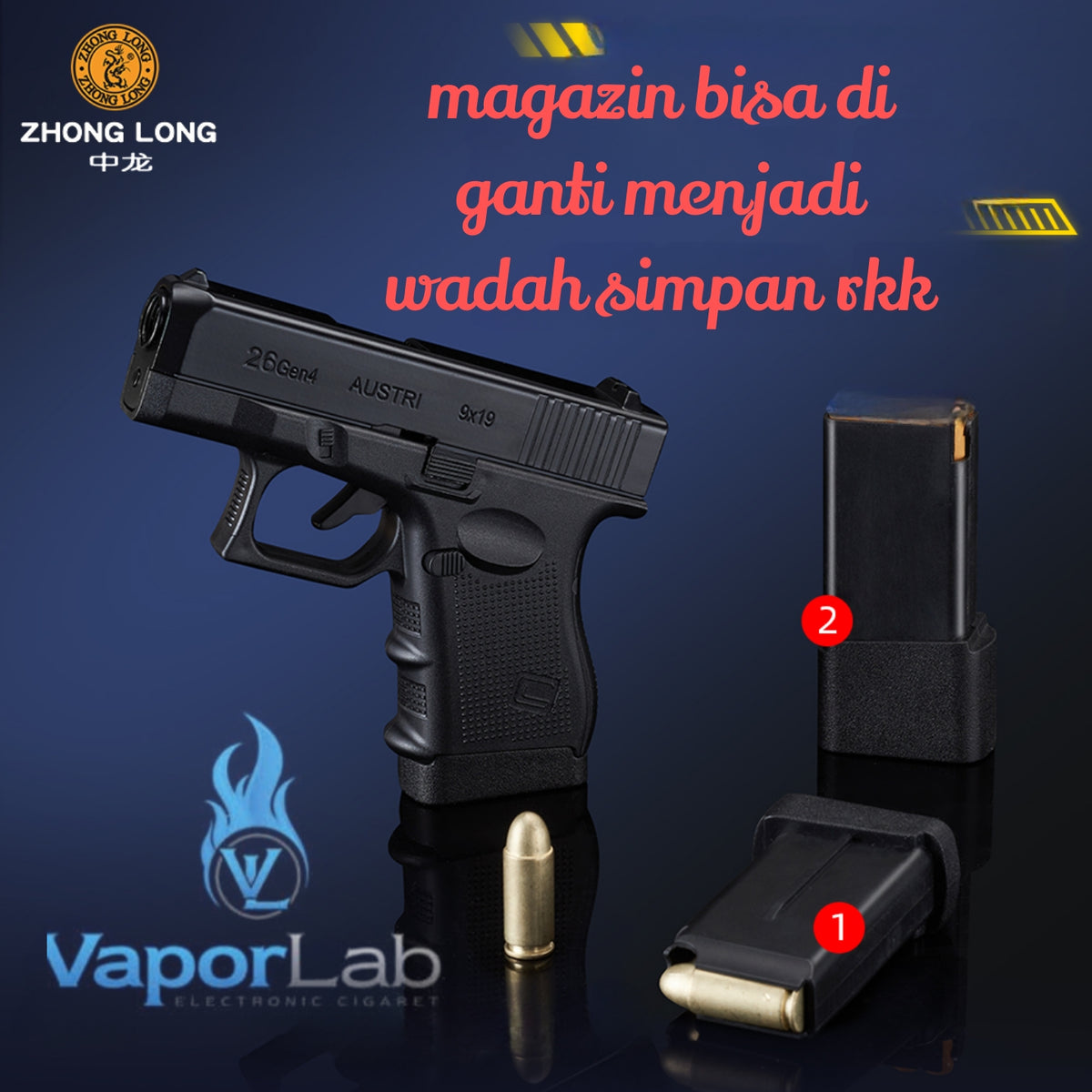korek api gas bara las model pistol glok G26 gun shaped display jet torch refillable gas lighter 051B dengan magazin kotak simpan rokok