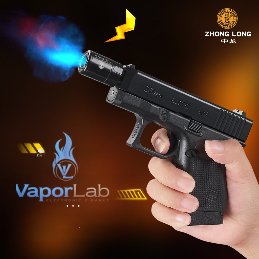 korek api gas bara las model pistol glok G26 gun shaped display jet torch refillable gas lighter 051B dengan magazin kotak simpan rokok