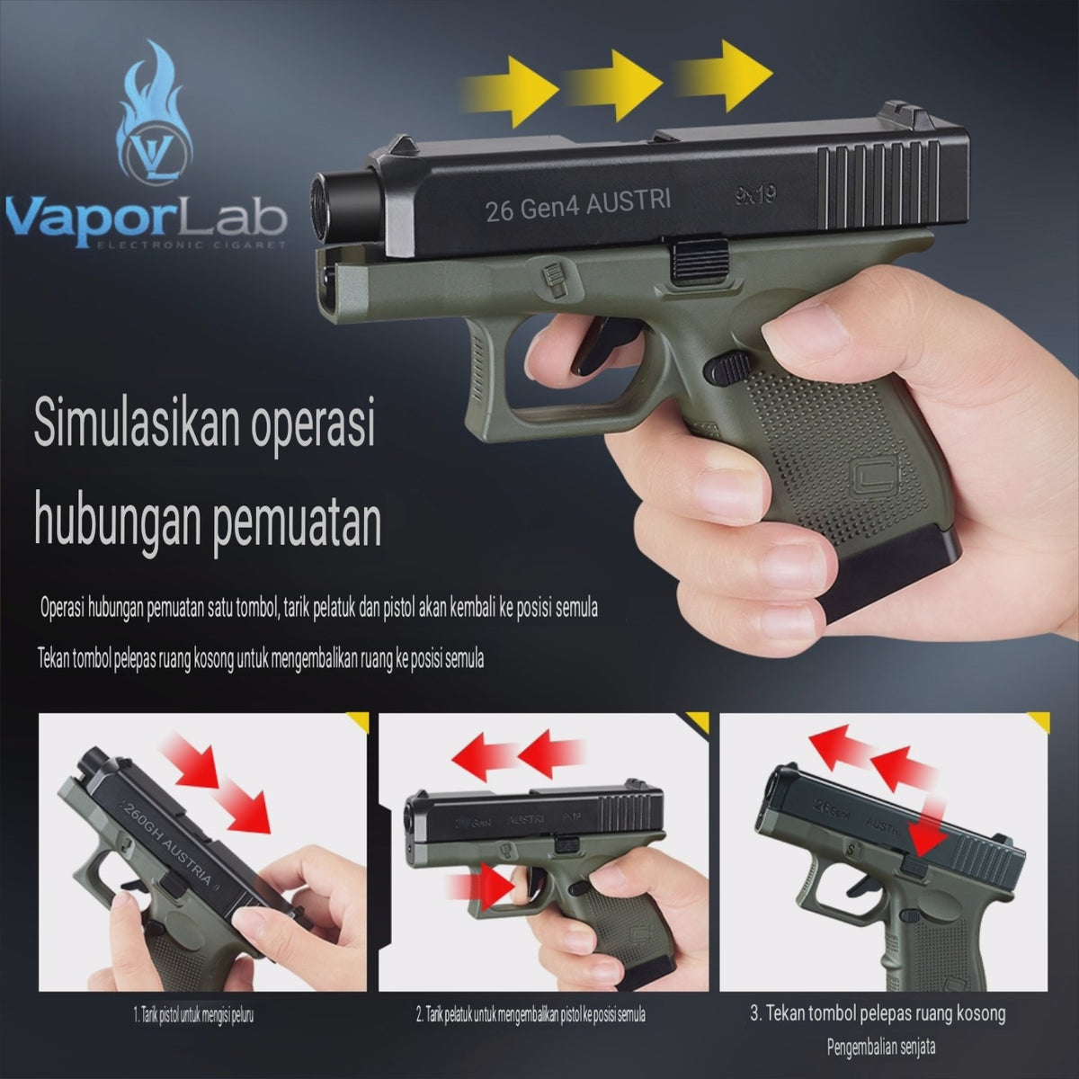 korek api gas bara las model pistol glok G26 gun shaped display jet torch refillable gas lighter 051B dengan magazin kotak simpan rokok