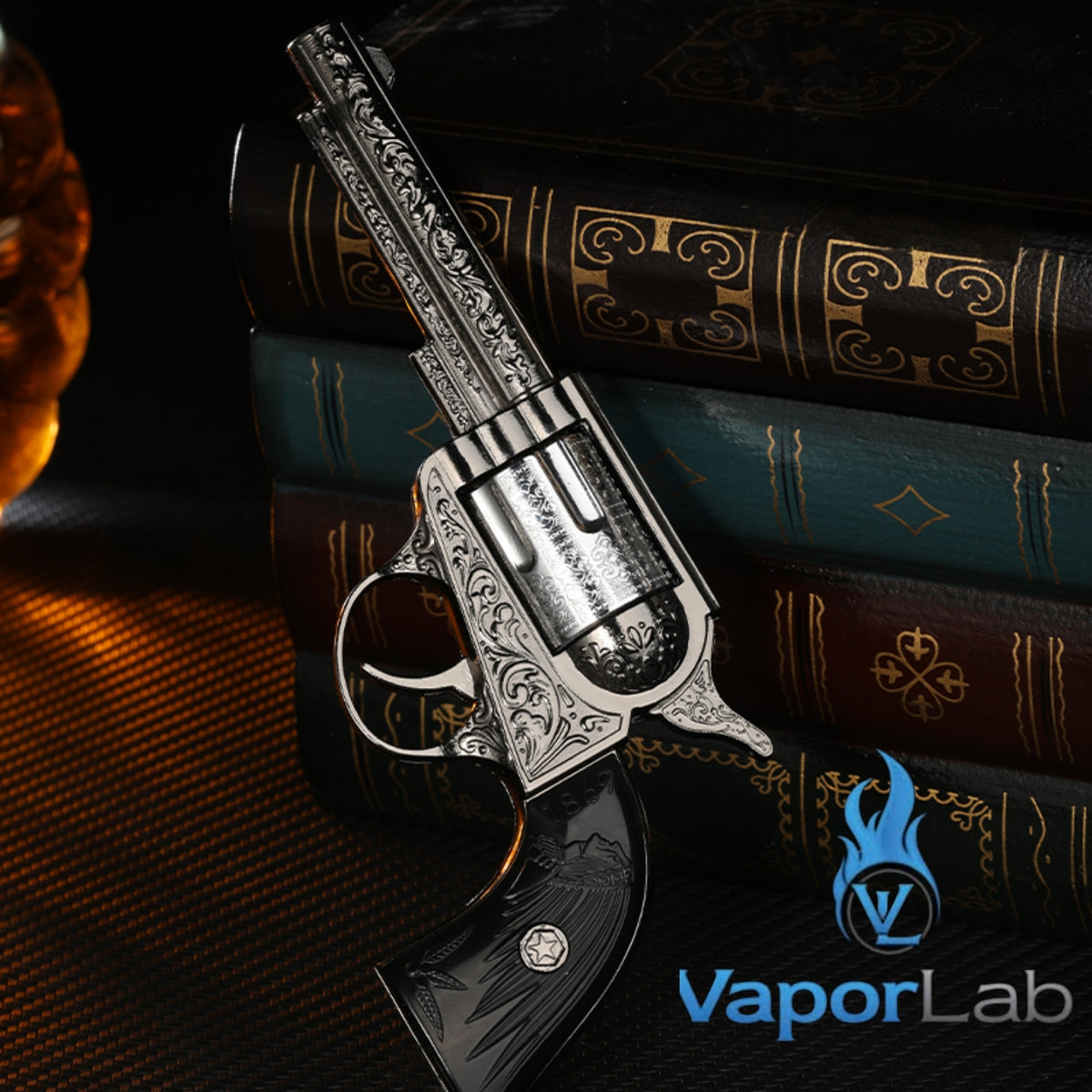 korek api bara las model pistol revolver ukiran antik cowboy mini jet flame gun windproof lighter display