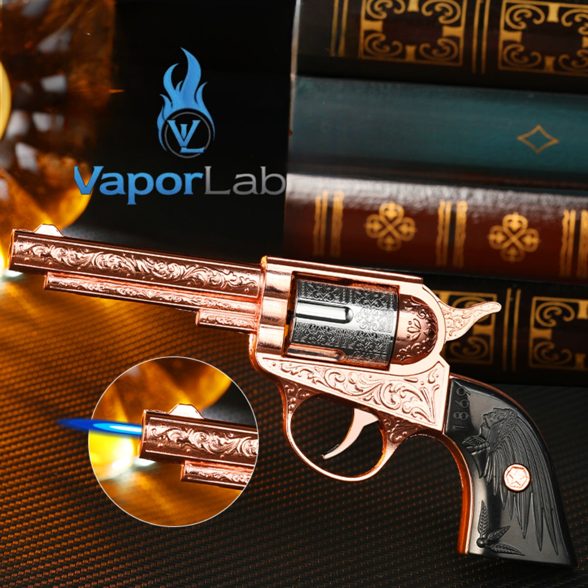 korek api bara las model pistol revolver ukiran antik cowboy mini jet flame gun windproof lighter display