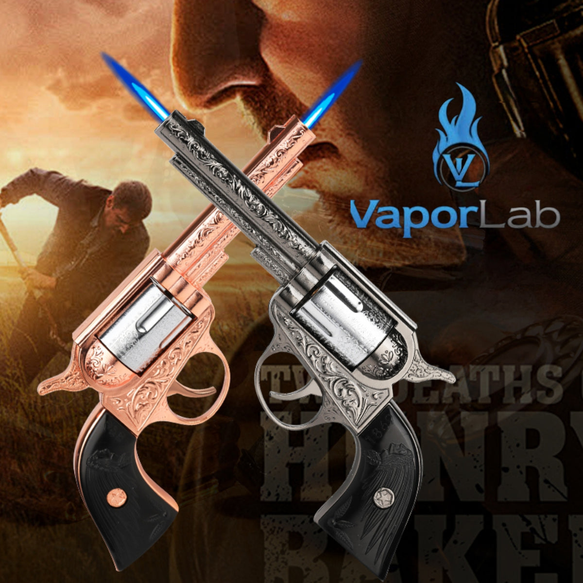 korek api bara las model pistol revolver ukiran antik cowboy mini jet flame gun windproof lighter display