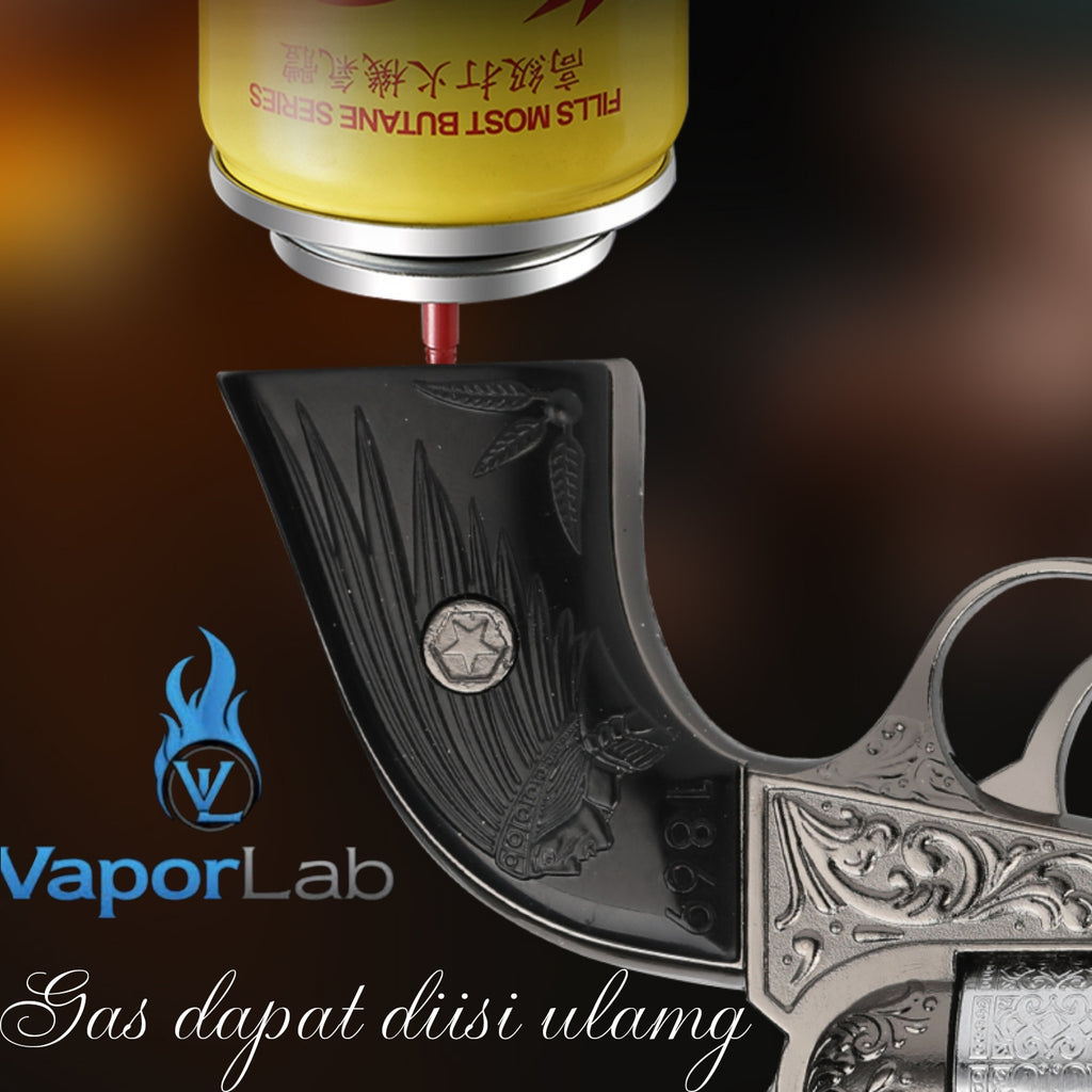 korek api bara las model pistol revolver ukiran antik cowboy mini jet flame gun windproof lighter display
