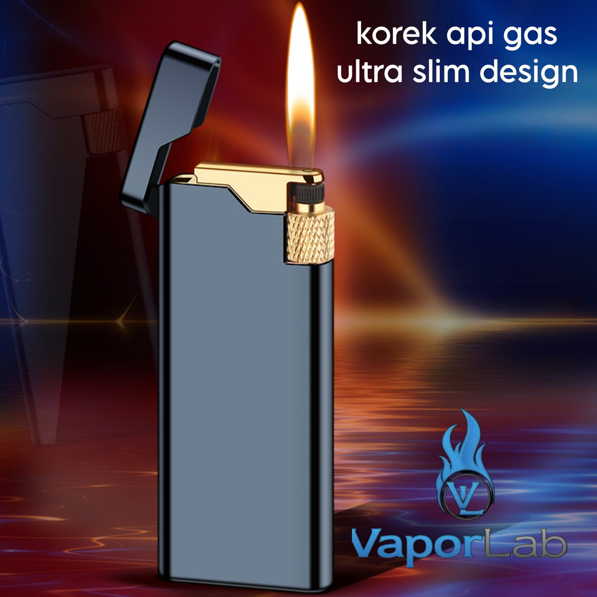 korek api gas pakai roda gesek samping dan batu api slim design mewah elegant refillable gas classic flint wheel lighter