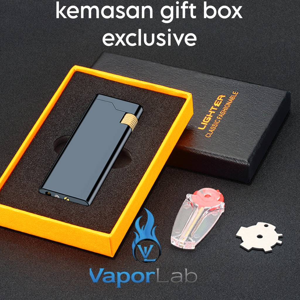 korek api gas pakai roda gesek samping dan batu api slim design mewah elegant refillable gas classic flint wheel lighter