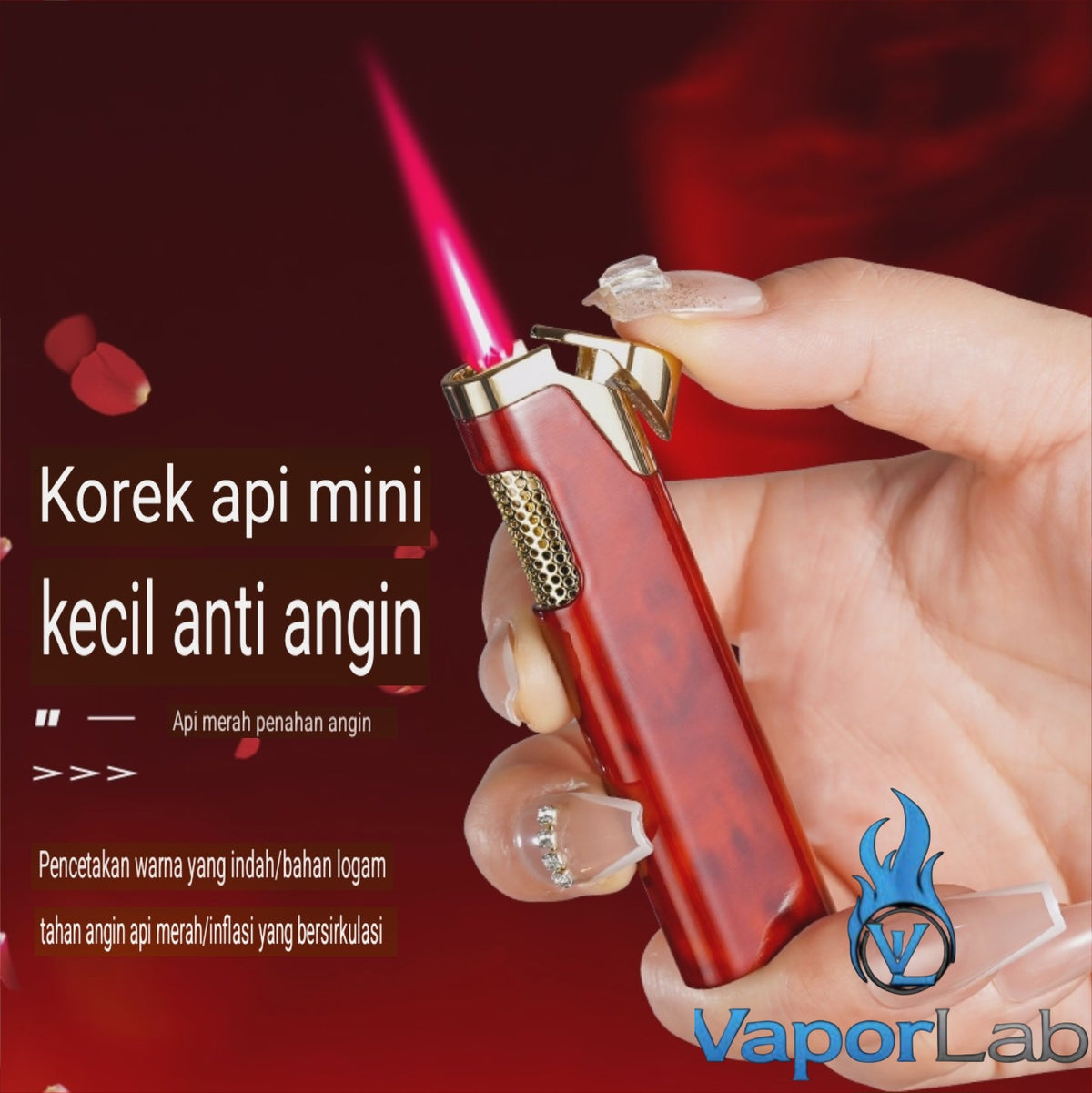 korek api pemantik bara merah slim mini design mewah elegant refillable gas red torch lighter windproof