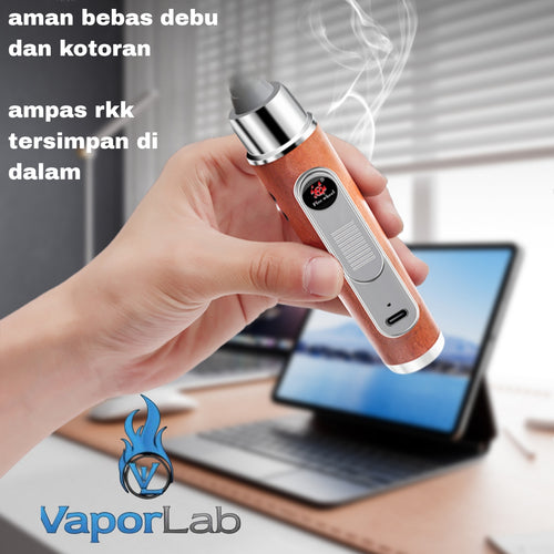 asbak rokok portable holder plus korek api elektrik usb charger lighter handheld ashtray cigarette holder bisa cuci ulang model kayu elegant 3438