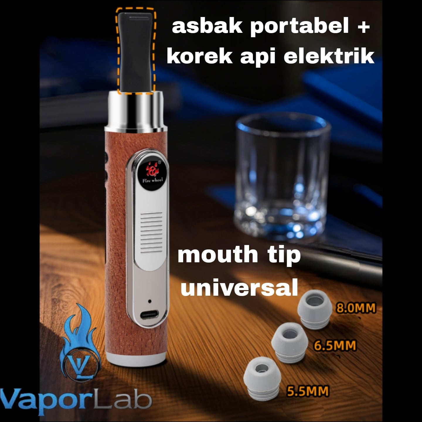 asbak rokok portable holder plus korek api elektrik usb charger lighter handheld ashtray cigarette holder bisa cuci ulang model kayu elegant 3438
