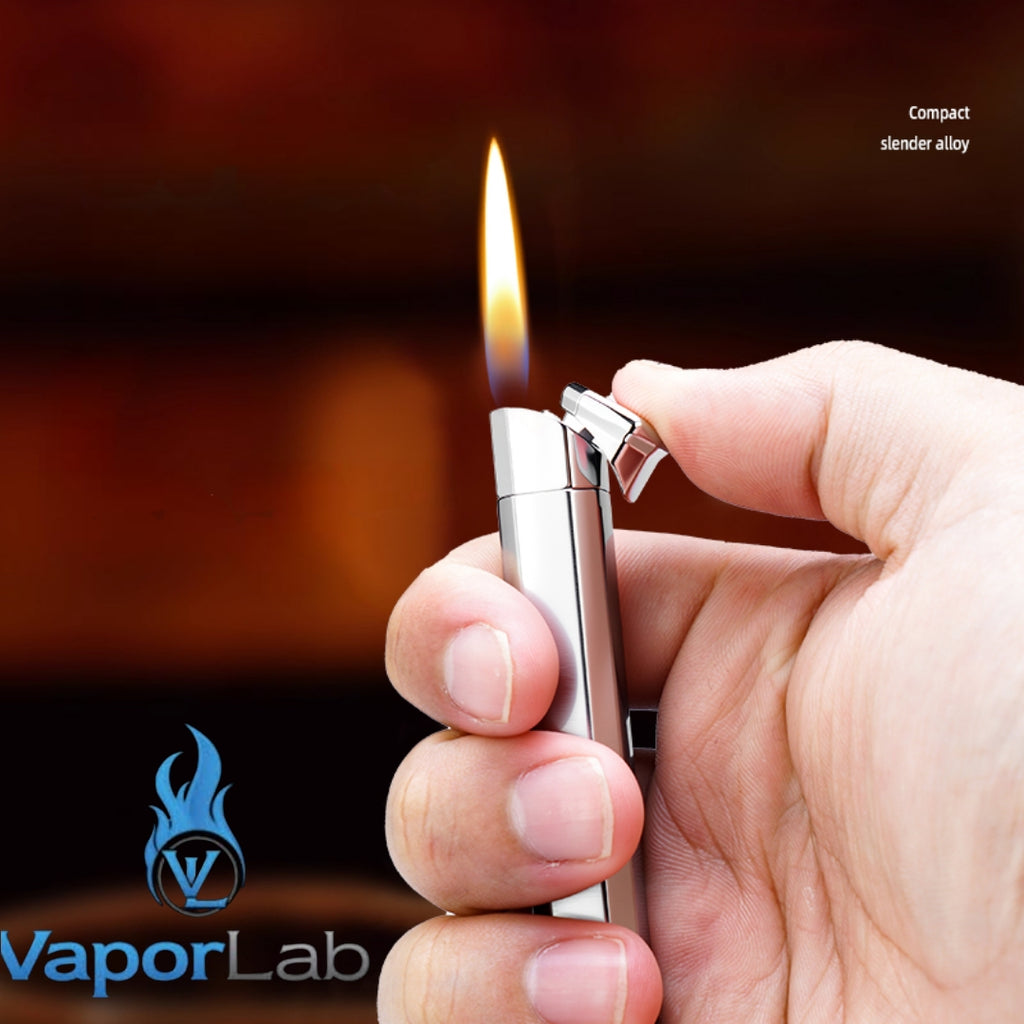 korek api besi slim design ramping tipis batang rokok metal refillable gas lighter dapat diisi ulang elegant polos