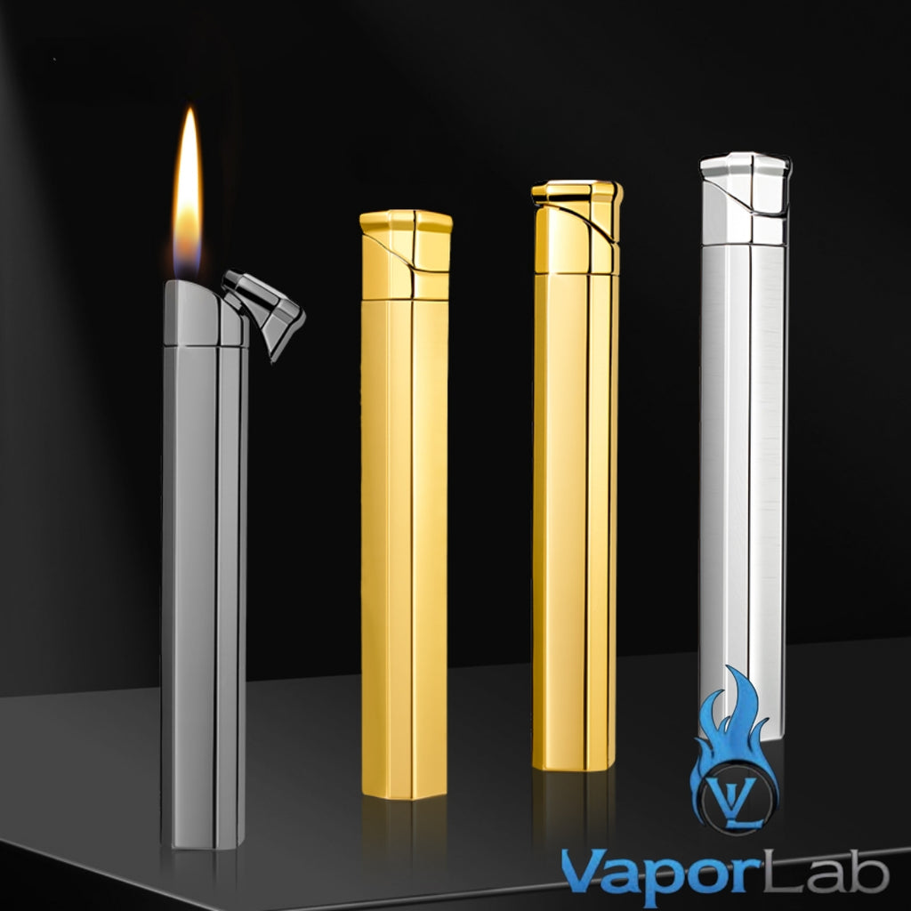 korek api besi slim design ramping tipis batang rokok metal refillable gas lighter dapat diisi ulang elegant polos