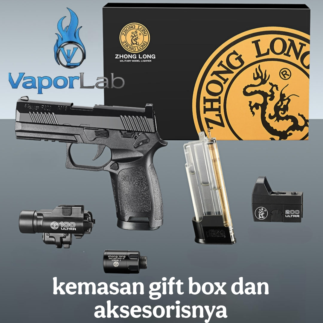 korek api gas replika pistol p320 sig saeer mini gun shaped refillable gas lighter dengan tangki gas transparant model magazin