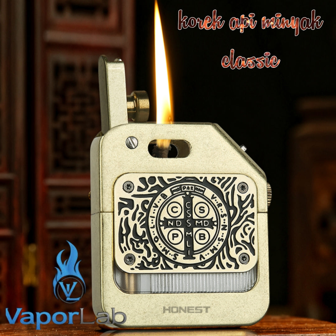 korek api classic vintage isi refill minyak merk HONEST original dengan kaca indikator oil lighter