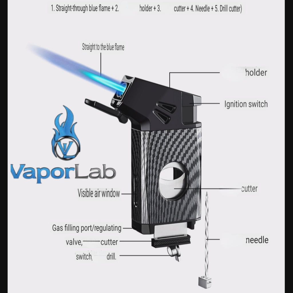 korek api bara las multi fungsi 5in1 dengan pemotong cutter puncher holder ada indikator cigar gas jet torch gas lighter mewah gift box