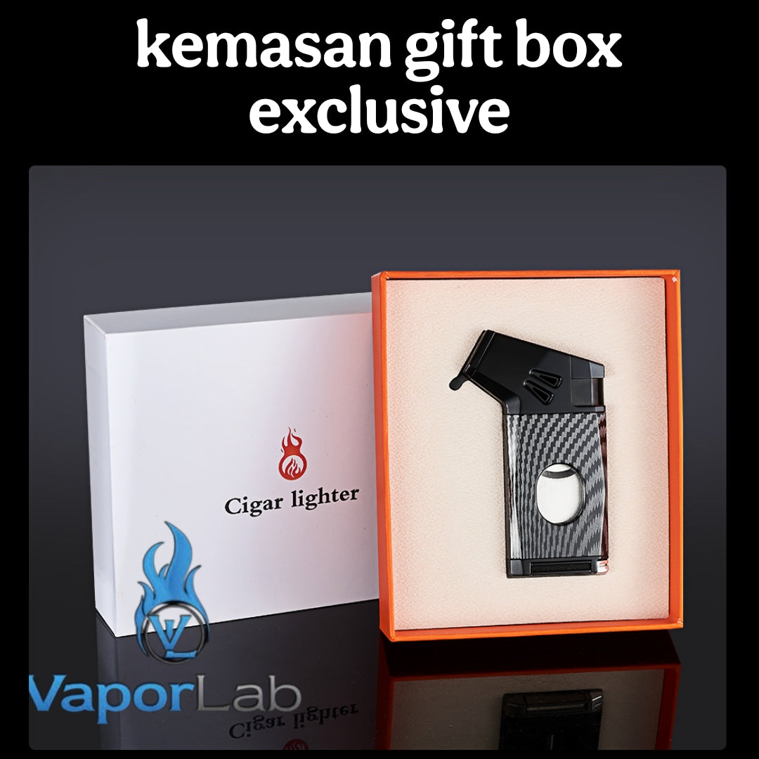 korek api bara las multi fungsi 5in1 dengan pemotong cutter puncher holder ada indikator cigar gas jet torch gas lighter mewah gift box