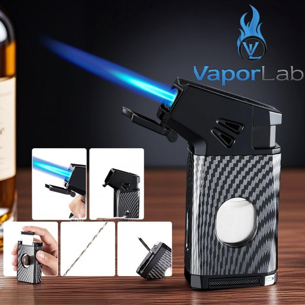 korek api bara las multi fungsi 5in1 dengan pemotong cutter puncher holder ada indikator cigar gas jet torch gas lighter mewah gift box