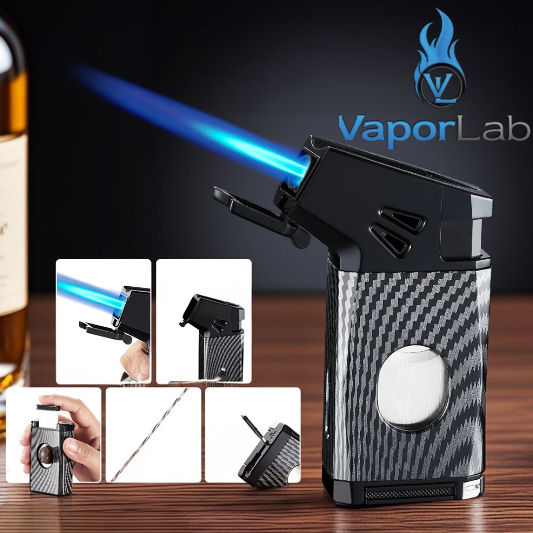korek api bara las multi fungsi 5in1 dengan pemotong cutter puncher holder ada indikator cigar gas jet torch gas lighter mewah gift box