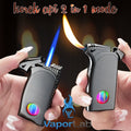 korek api 2in1 bara las biru dan api lilin keren besi unik ada indikator gas isi ulang jet torch flame lighter gift box