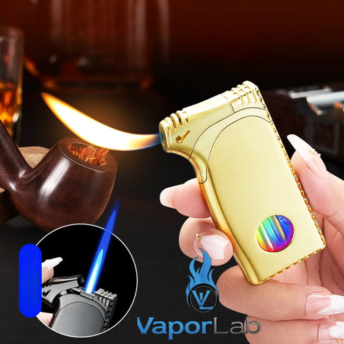 korek api 2in1 bara las biru dan api lilin keren besi unik ada indikator gas isi ulang jet torch flame lighter gift box