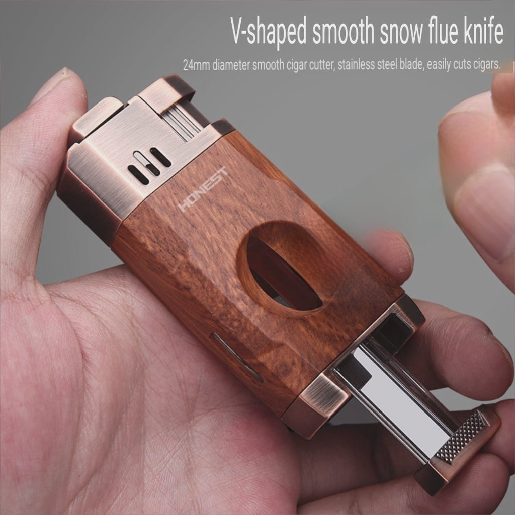 korek api bara dual las HONEST original dengan pemotong cutter untuk cerutu cigar double jet torch gas lighter ada indikator kaca transparant