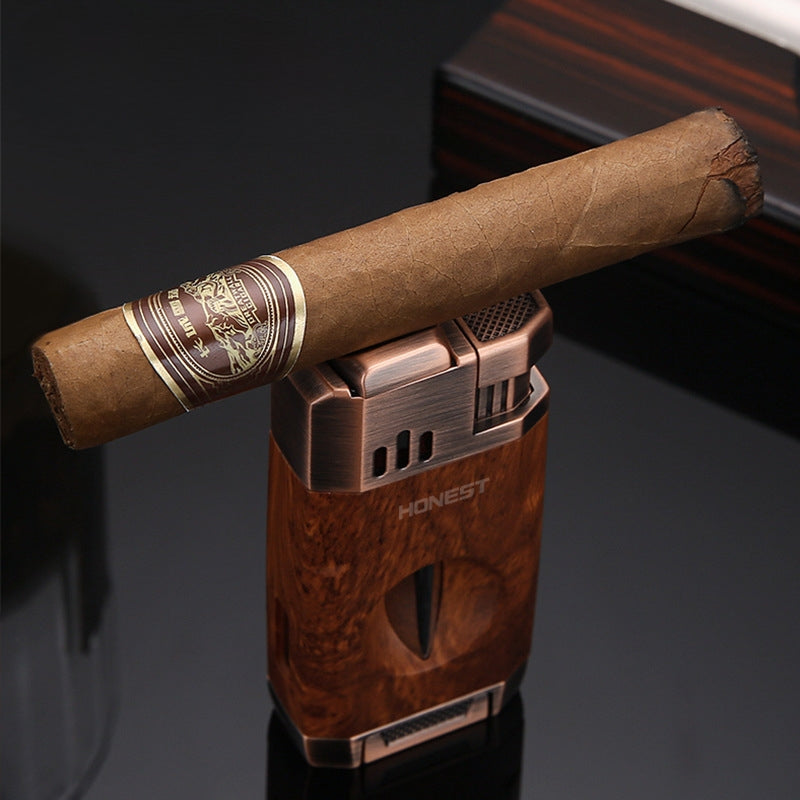 korek api bara dual las HONEST original dengan pemotong cutter untuk cerutu cigar double jet torch gas lighter ada indikator kaca transparant
