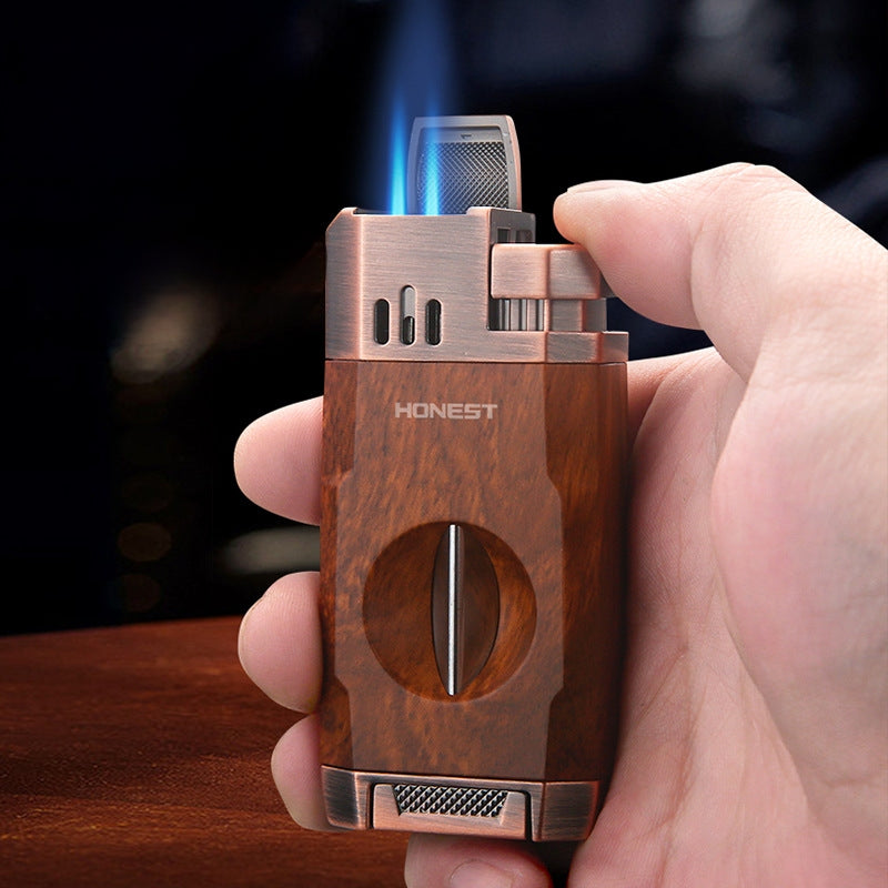 korek api bara dual las HONEST original dengan pemotong cutter untuk cerutu cigar double jet torch gas lighter ada indikator kaca transparant