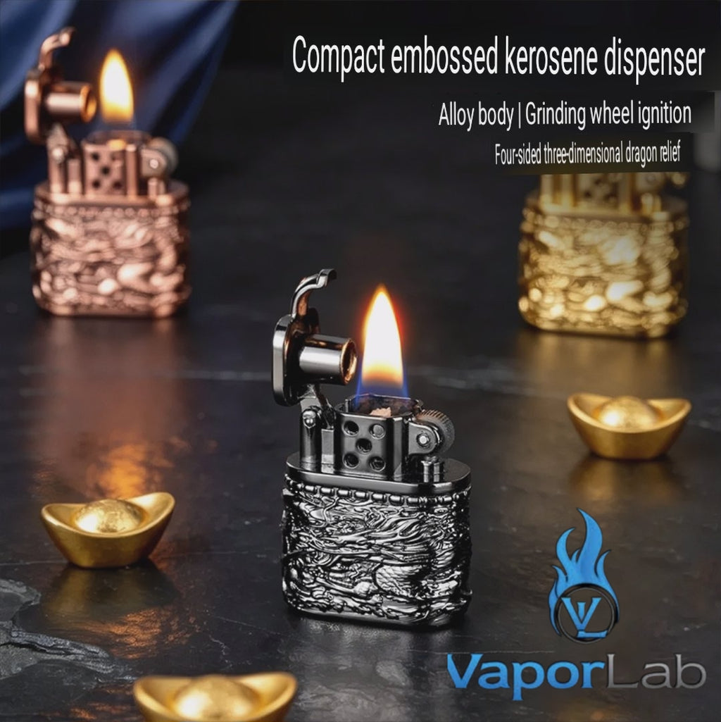 korek api minyak sumbu kapas mini vintage oil kerosene classic lighter logo naga dragon ukiran dengan giftbox