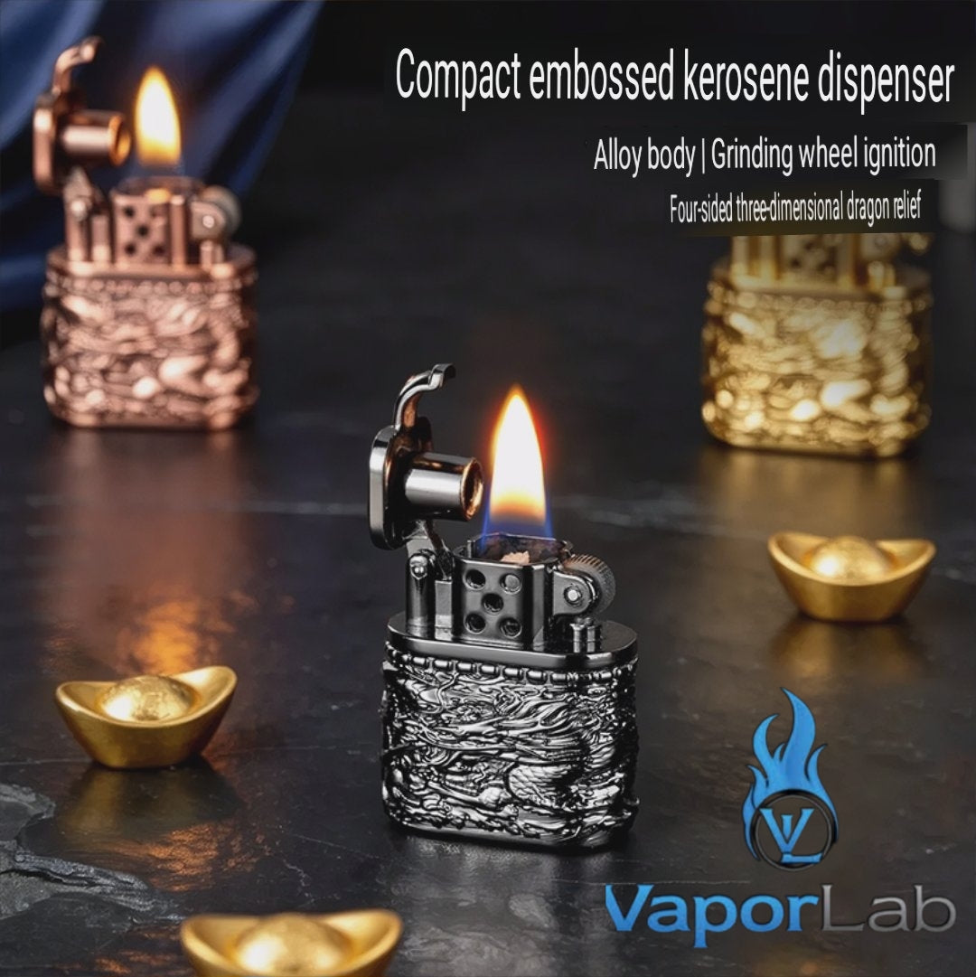 korek api minyak sumbu kapas mini vintage oil kerosene classic lighter logo naga dragon ukiran dengan giftbox